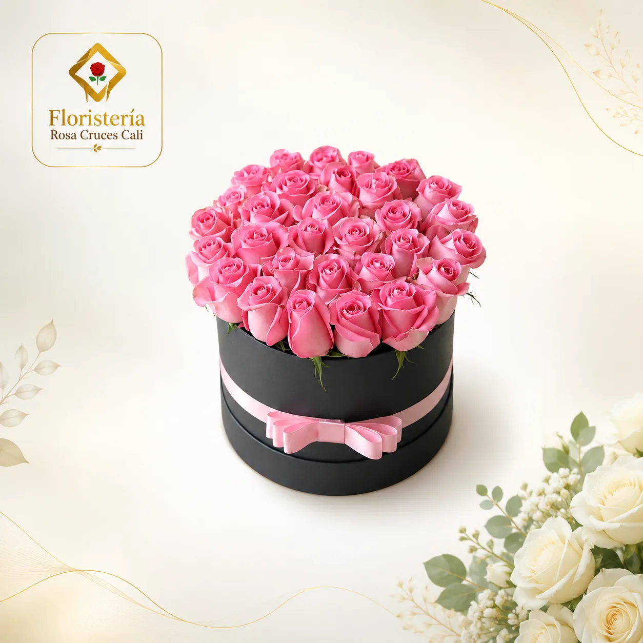 Box cilindro de rosas rosadas flower box premium Cali
