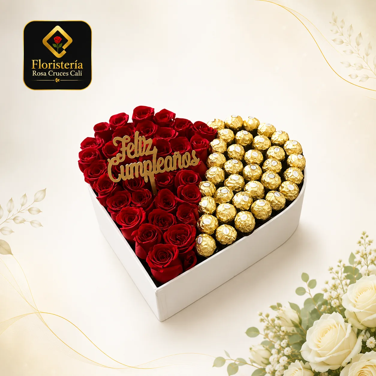 Box rosas con chocolates Ferrero Rocher a domicilio Cali