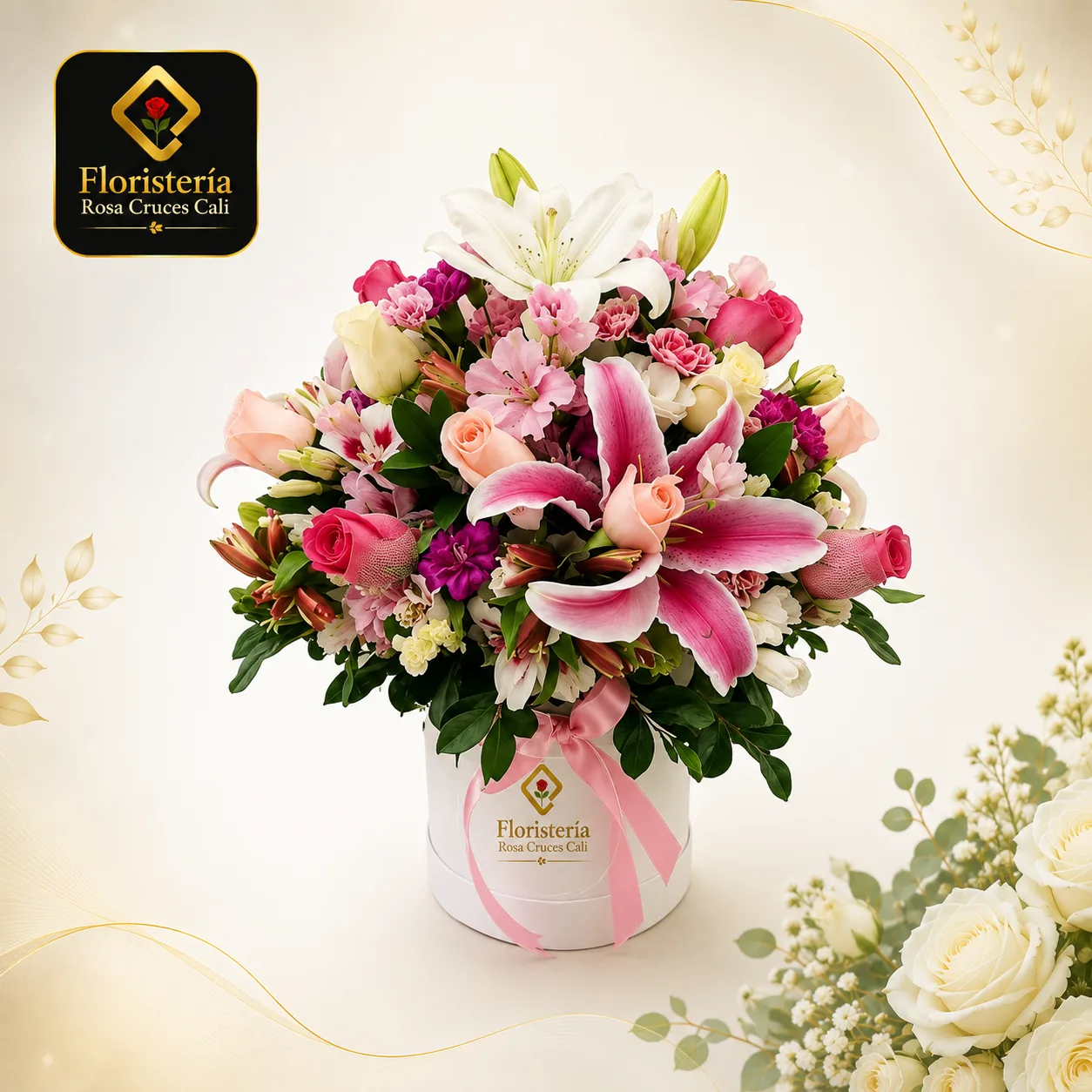 Arreglo mixto de rosas, lirios y flores de lujo Cali