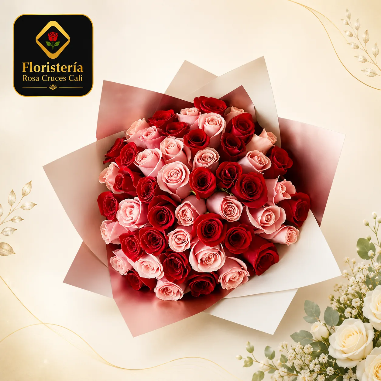 Bouquet de rosas rojas y rosadas a domicilio - Floristería Rosa Cruces Cali