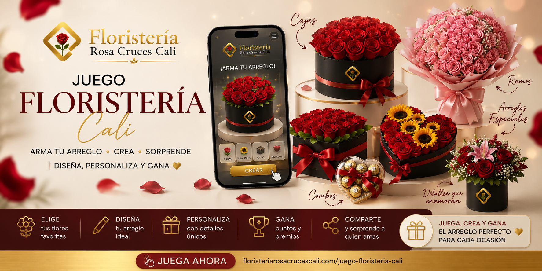 Juego Floristería Rosa Cruces Cali: arma tu arreglo, diseña, personaliza y gana